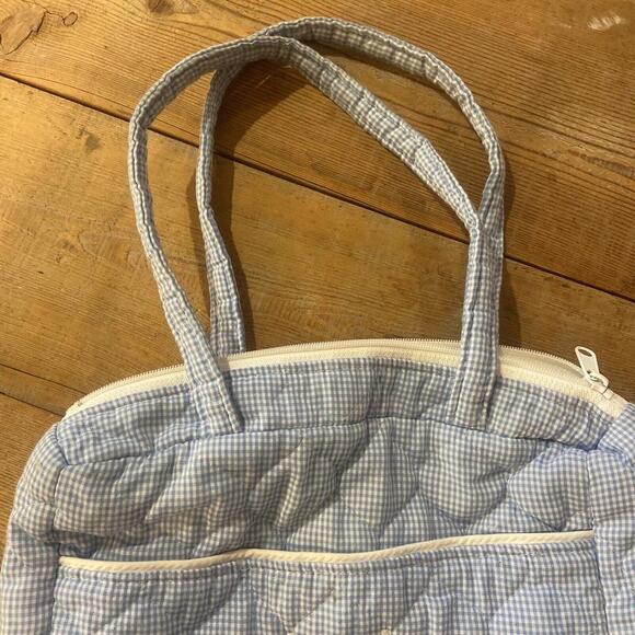 Embroidered Blue And White Checkered Diaper Bag - Picture 3 of 6